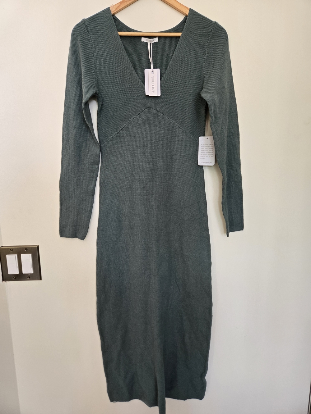 Nordstrom Long-Sleeve V-Neck Knit Maxi Dress in Teal Green